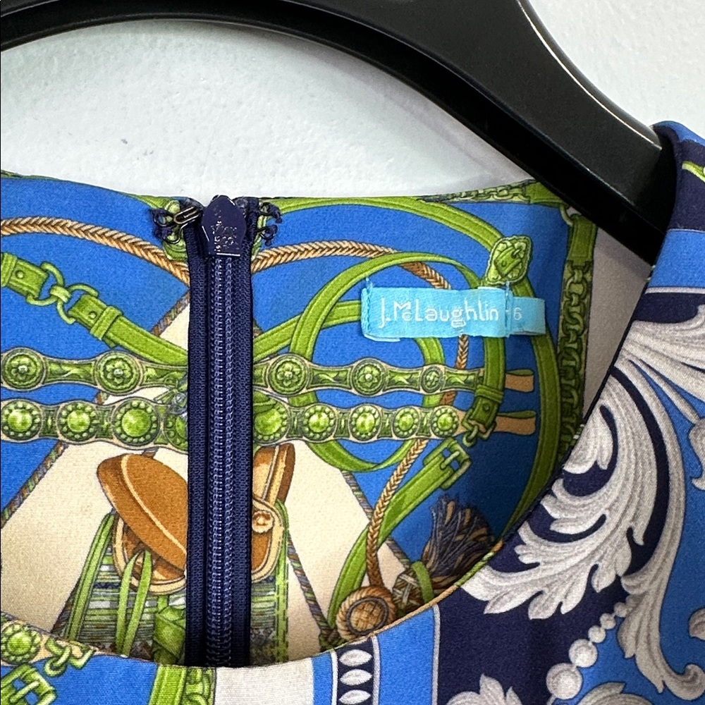 J. McLaughlin Belinda heraldic equestrian patchwork print sleeveless dress 6 - Picture 3 of 6